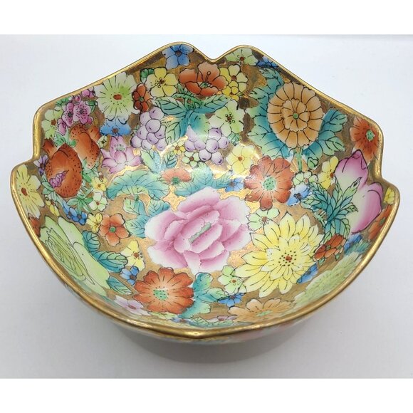 Chinese Famille Rose Porcelain Millefleur1000 Flower Gilt Lotus Display Bowl - Picture 8 of 13